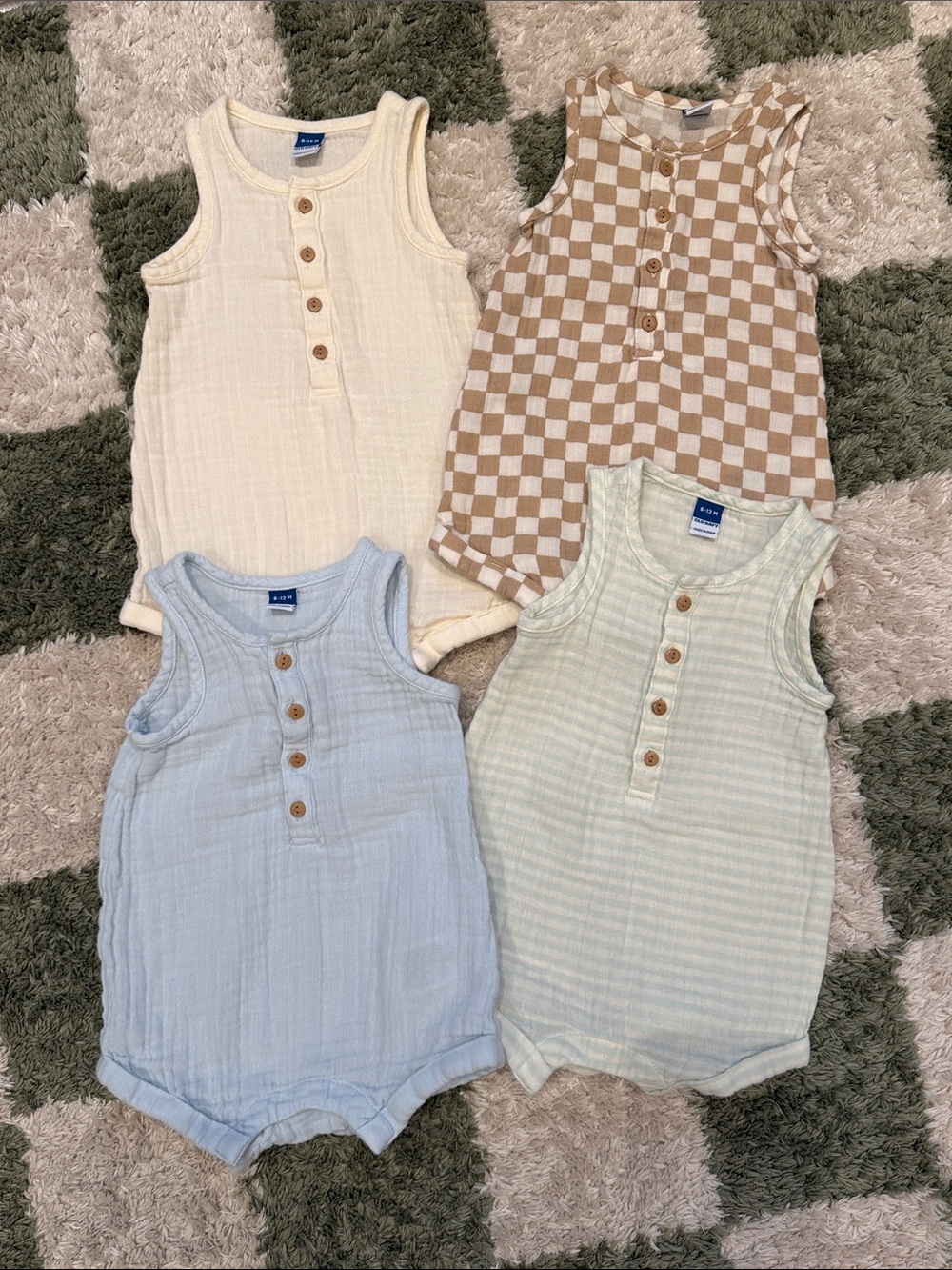 4-Pack Baby Gauz Henley Rompers - Neutral & Pastel Set